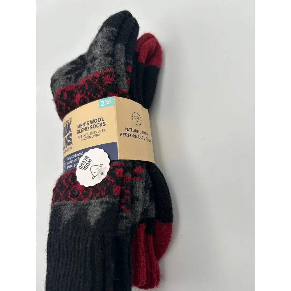 Muk Luks Mens Wool Blend‎ Socks 2 Pair Pack Black Red Fair Isle Shoe Size 10-13